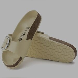 Birkenstock Cream Leather Madrid Sandals with Silver Big Buckle Size 38